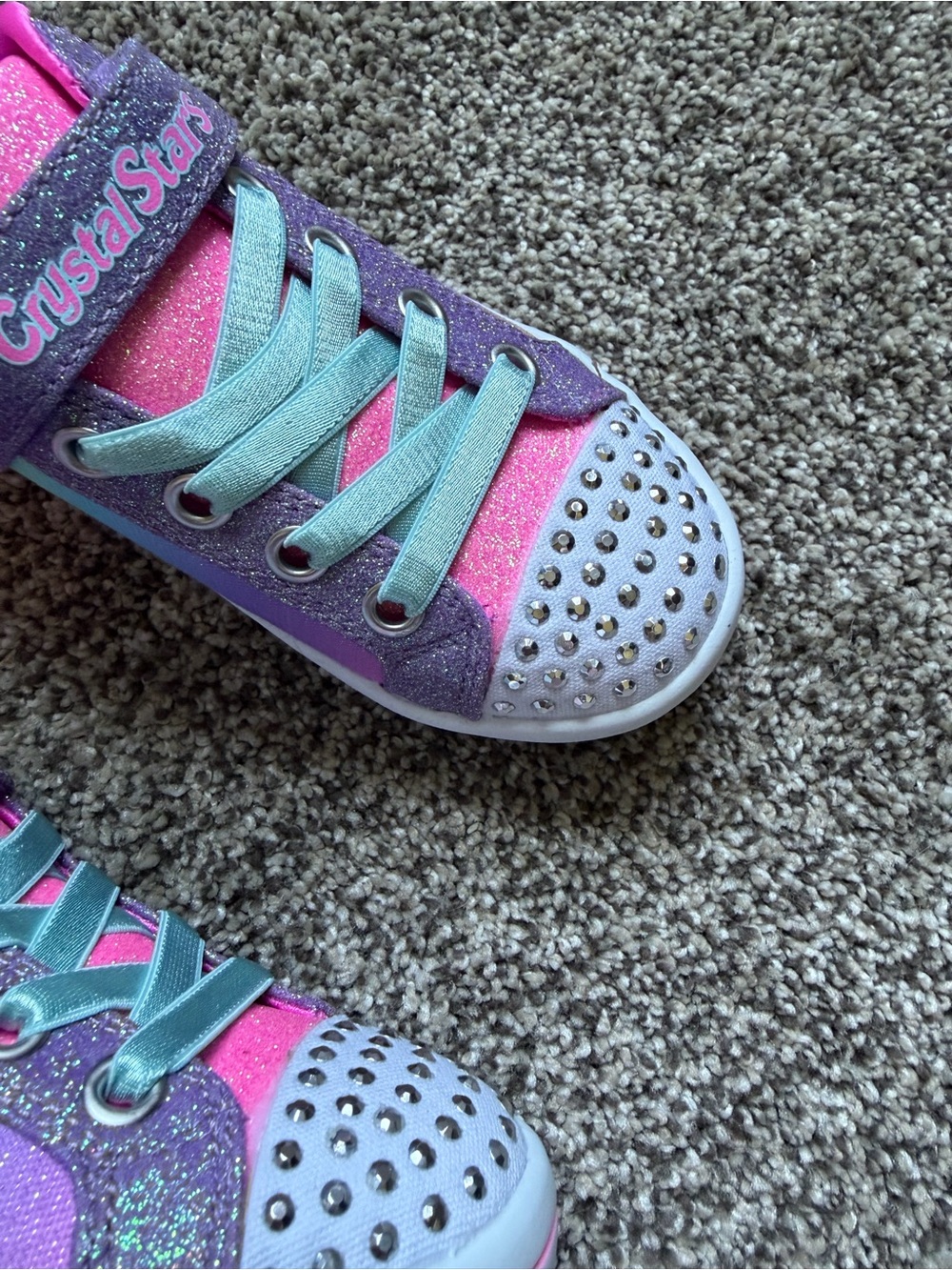 Skechers Crystal Stars Pink Purple Teal Light-Up Kids Sneakers - Picture 4 of 8